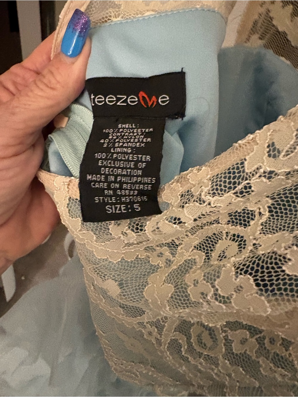 Teeze Me Lace Overlay Dress in Ivory and Light Blue - Picture 4 of 4